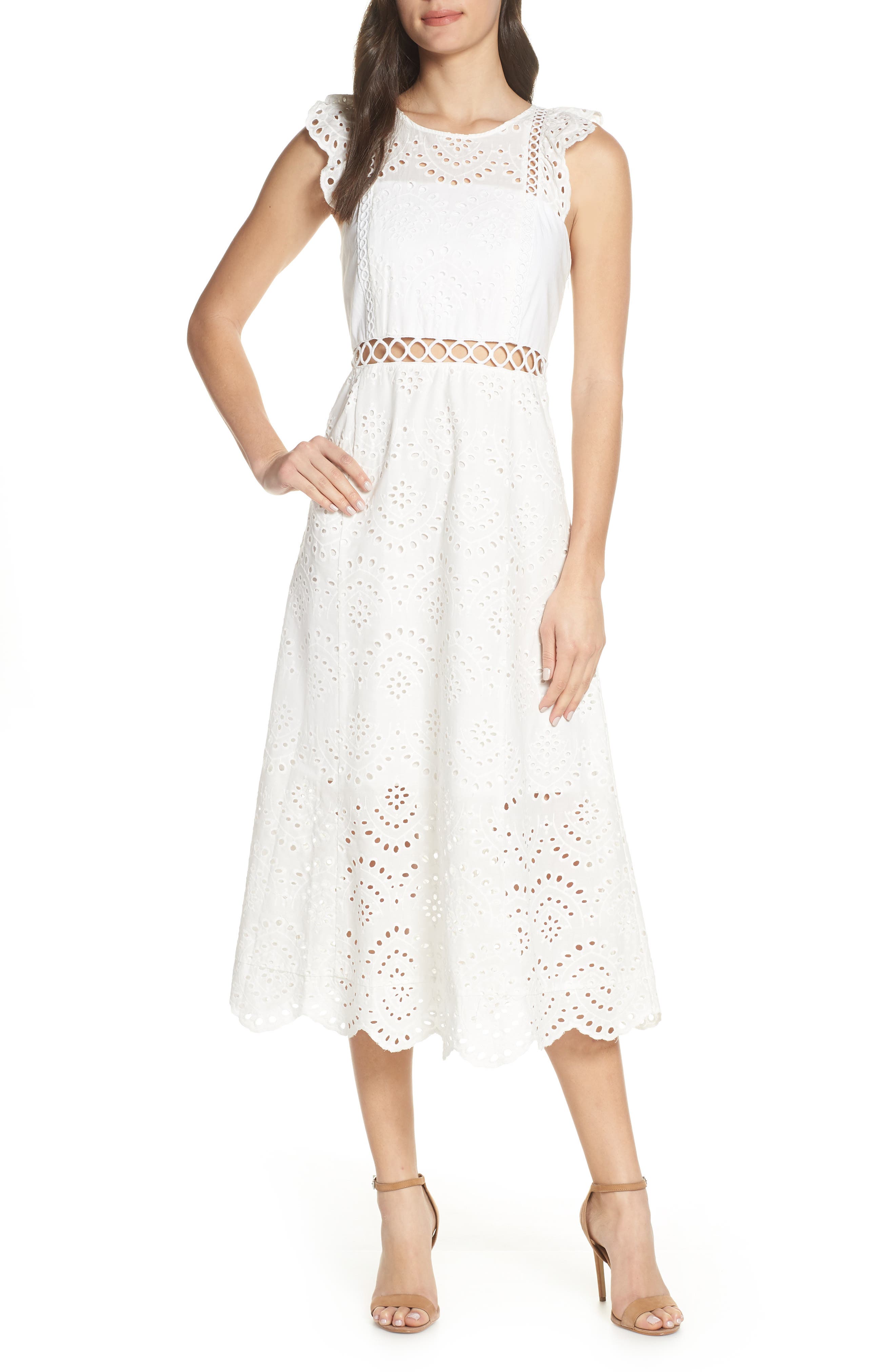 white eyelet midi dress