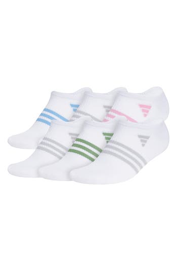 Shop Adidas Originals Adidas 6-pack Superlite No Show Performance Socks In White/blue/grey