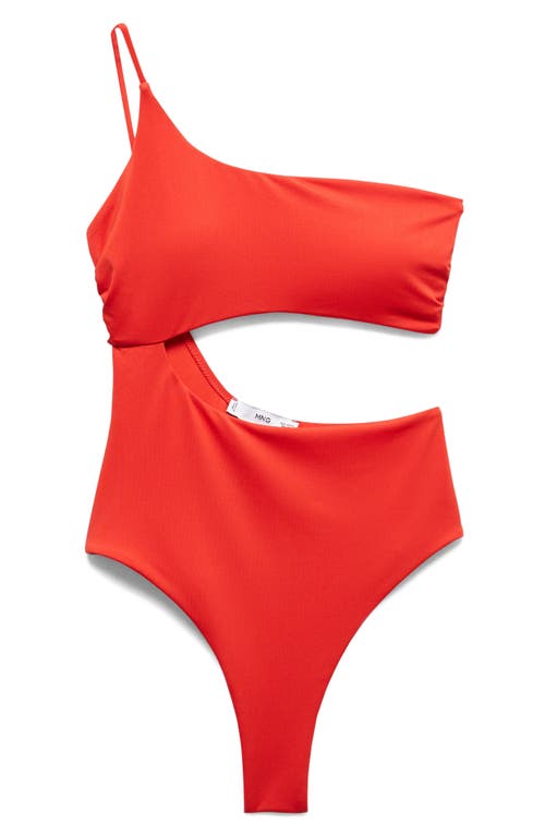 Cutout One-Shoulder One-Piece Swimsuit in Red