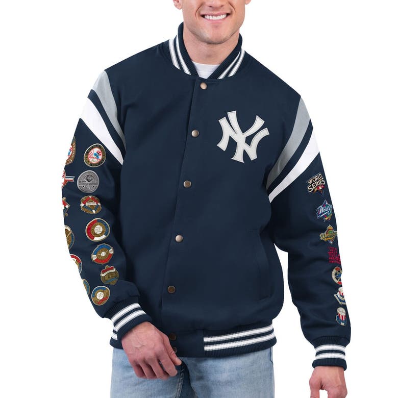 Shop G-iii Sports By Carl Banks Navy New York Yankees Quick Full-snap Varsity Jacket