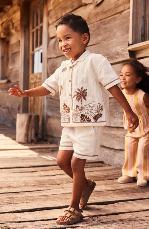 Next Kids' Flamingo Print Camp Shirt & Shorts Set In Cream