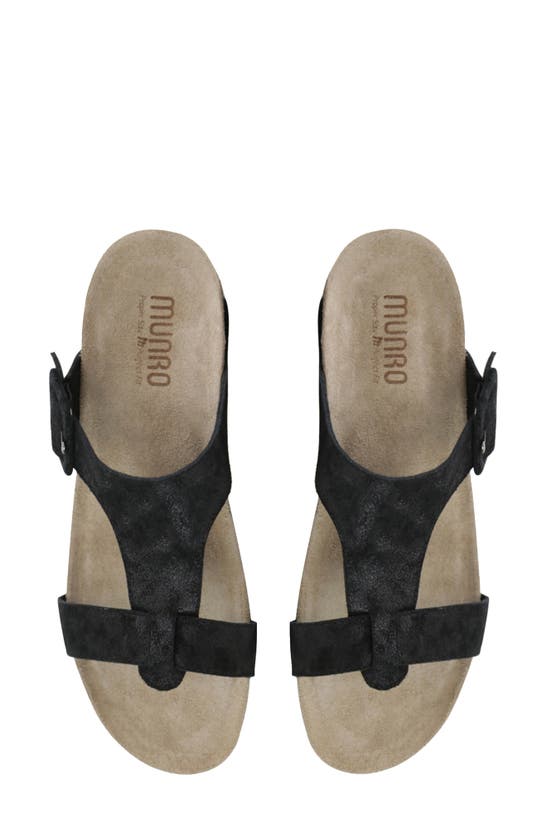 Shop Munro Ronda T-strap Wedge Slide Sandal In Nero Metallic