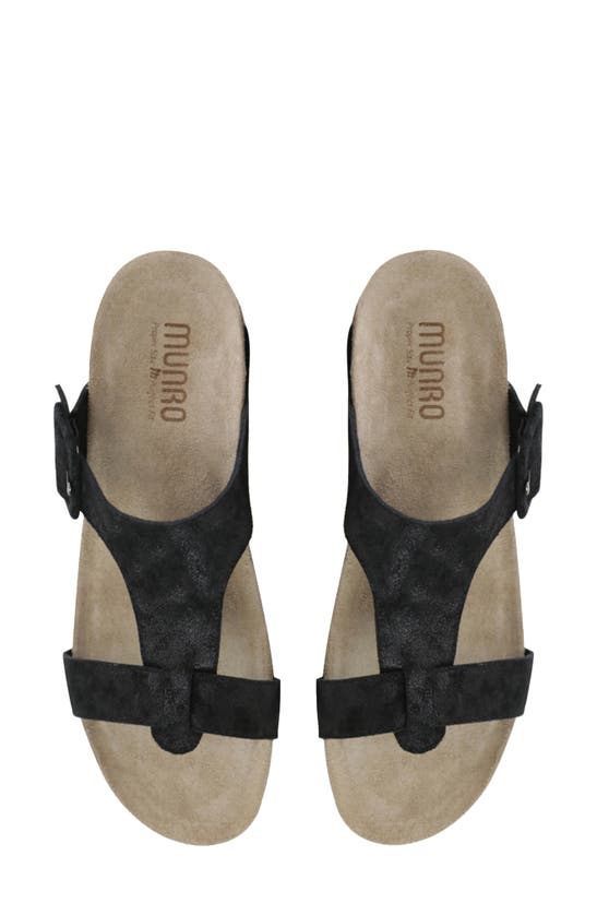 Munro Ronda T-strap Wedge Slide Sandal In Nero Metallic