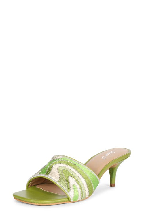 Rina Kitten Heel Slide Sandal in Multi Green
