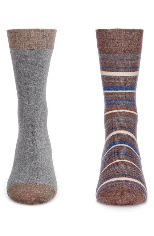 Memoi Assorted 2-pack Crew Socks In Brown Heather