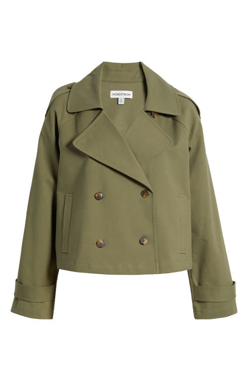 Shop Nordstrom Crop Stretch Cotton Trench Coat In Olive Burnt