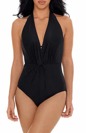 CAICJ98 Plus Size Swimsuit Women's Swimwear Rock Solid Aphrodite Tummy  Control Halter Top One Piece Swimsuit Black,3XL 