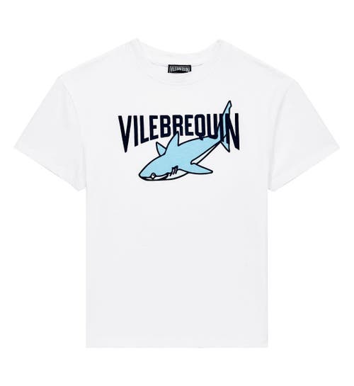 Shop Vilebrequin Kids' Organic Cotton Logo & Sharks T-shirt In White