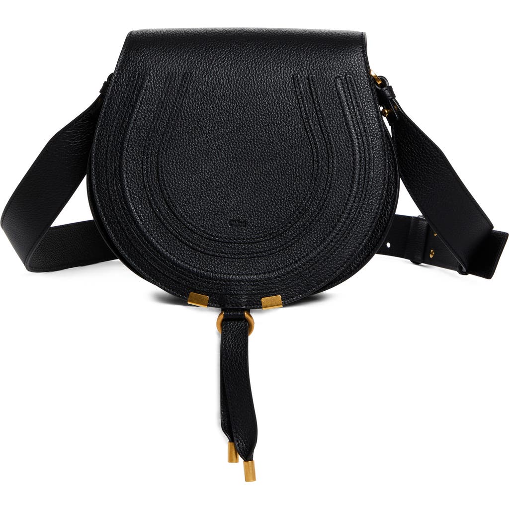 Chloé Chloe Small Marcie Grained Calfskin Saddle Bag In Black In Black