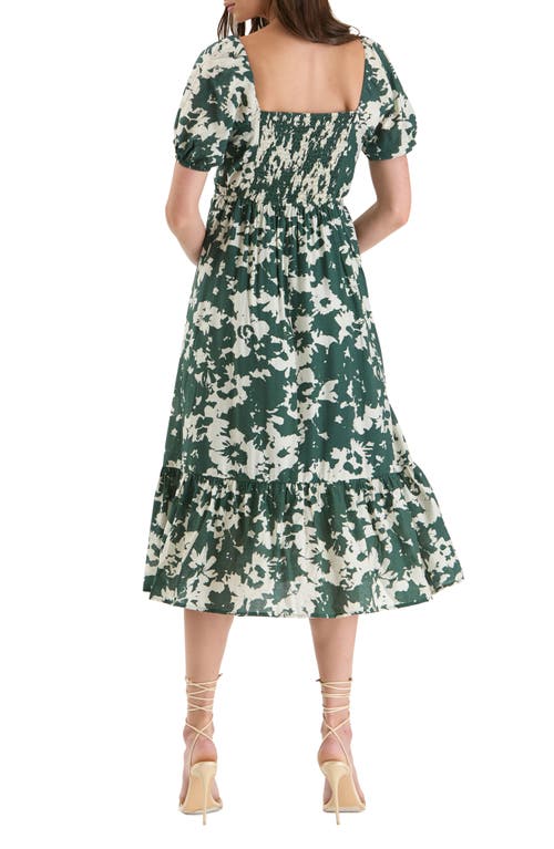 Shop August Sky Puff Sleeve Midi Dress In Hunter Green