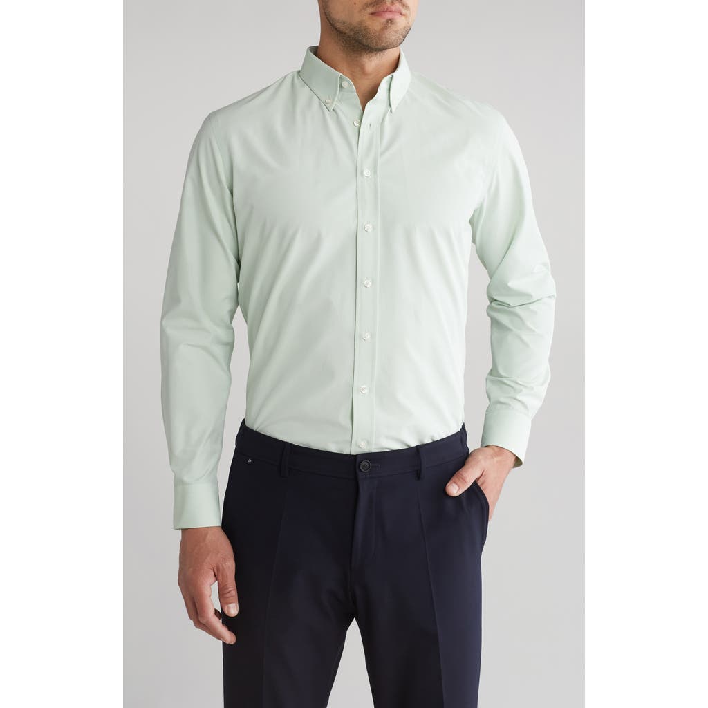 Shop Nordstrom Rack Trim Fit Button-down Dress Shirt In Green Quiet