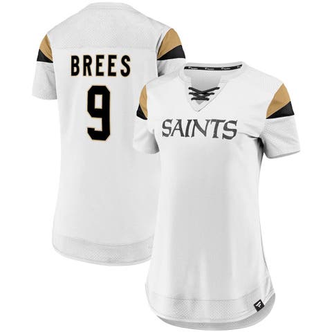Women's Majestic Threads Drew Brees Black New Orleans Saints Player Name &  Number Cold Shoulder Half