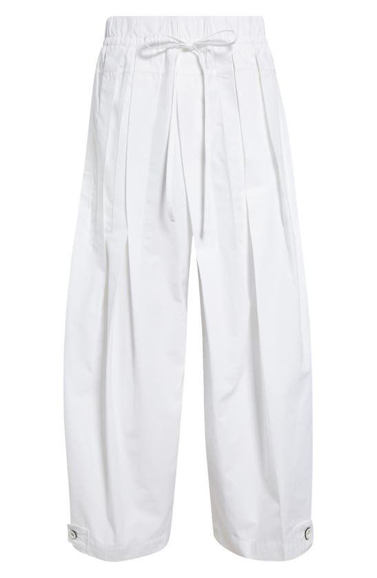 Jil Sander Pleated Cotton Wide Leg Pants In 100 Optic White