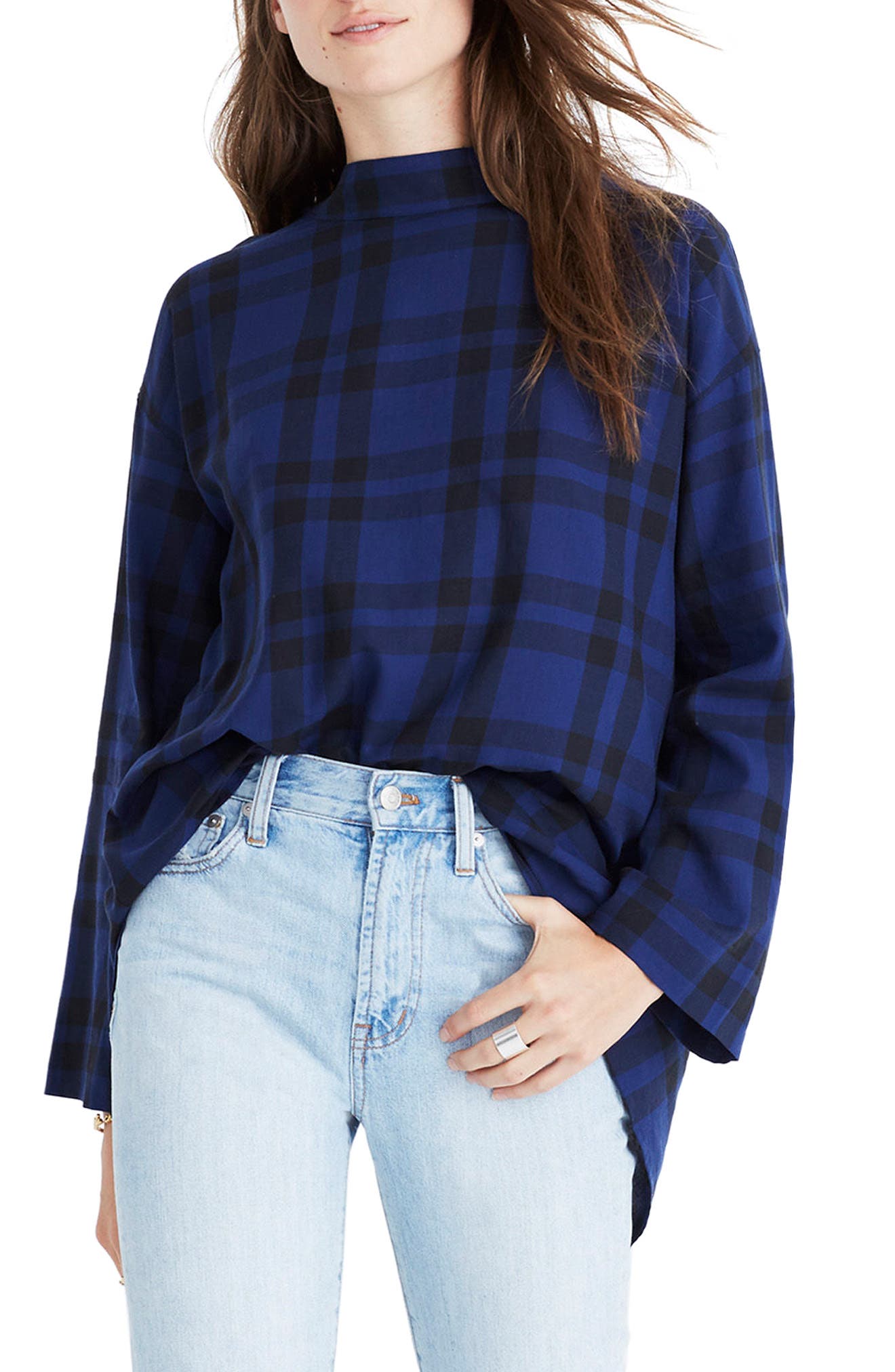 plaid mock neck sweater