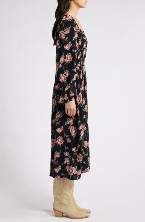 TREASURE & BOND TREASURE & BOND FLORAL LONG SLEEVE SMOCK WAIST DRESS