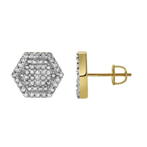 Luvmyjewelry Slates Prime 10k Yellow Gold Diamond Stud Earrings In 10k Yellow Gold