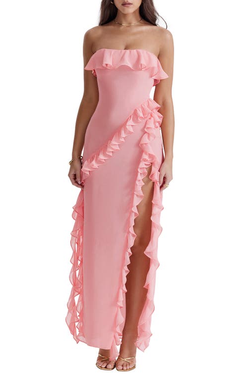 Sarina Ruffle Strapless Maxi Dress in Bright Peach