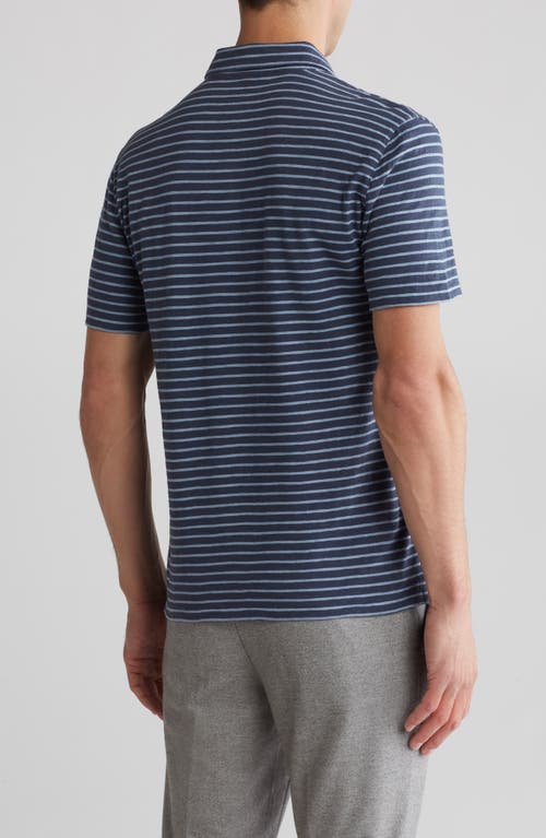 Shop Vince Stripe Cotton Slub Polo In Washed Ink/pacific Blue