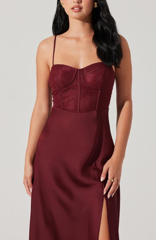 Shop Astr The Label Lace Bustier Sleeveless Midi Dress In Wine