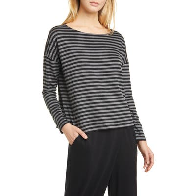 Eileen Fisher Stripe Stretch Tencel Lyocell Top, Grey