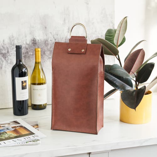 Viski Brown Faux Leather Doublebottle Wine Tote In Brown