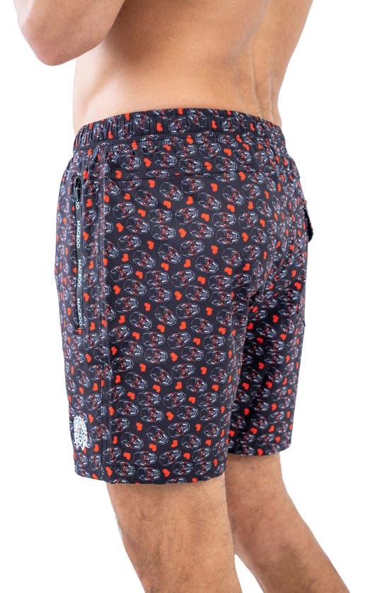 Maceoo Swim Lion Skull Heart Swim Trunks In Black