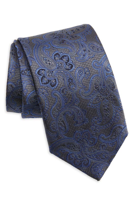 Canali Paisley Silk & Cotton Tie In Blue