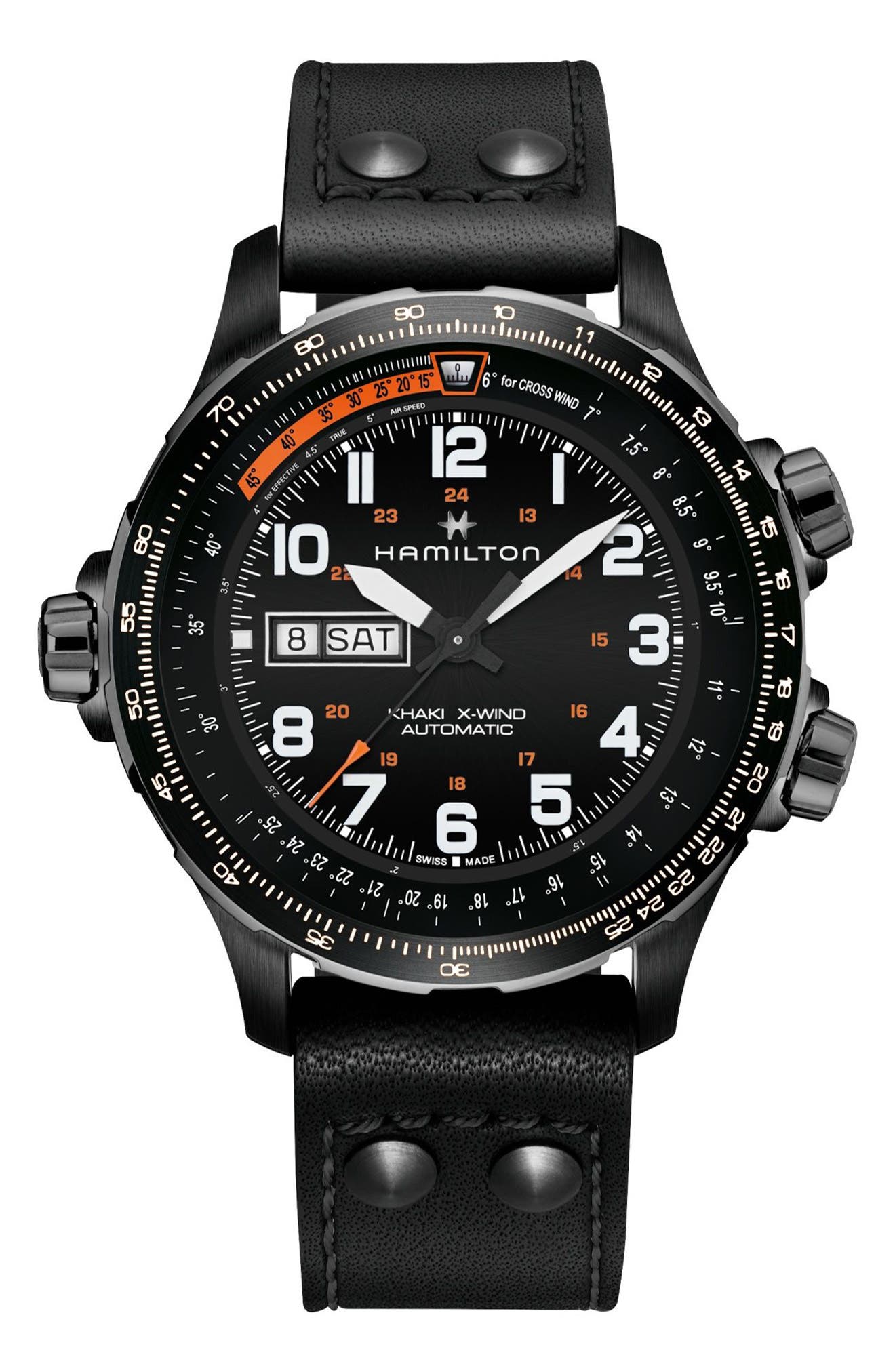 Hamilton Khaki XWind Automatic Chronograph Leather Strap Watch, 45mm