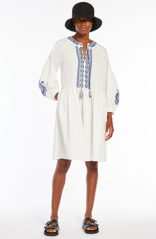 Shop Max Mara Dirce Embroidered Long Sleeve Cotton Poplin Dress In White