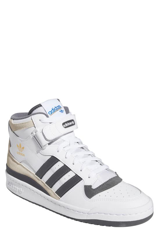 Adidas Originals Forum Mid Sneaker In Ftwr White/ Grey Five/ Gold