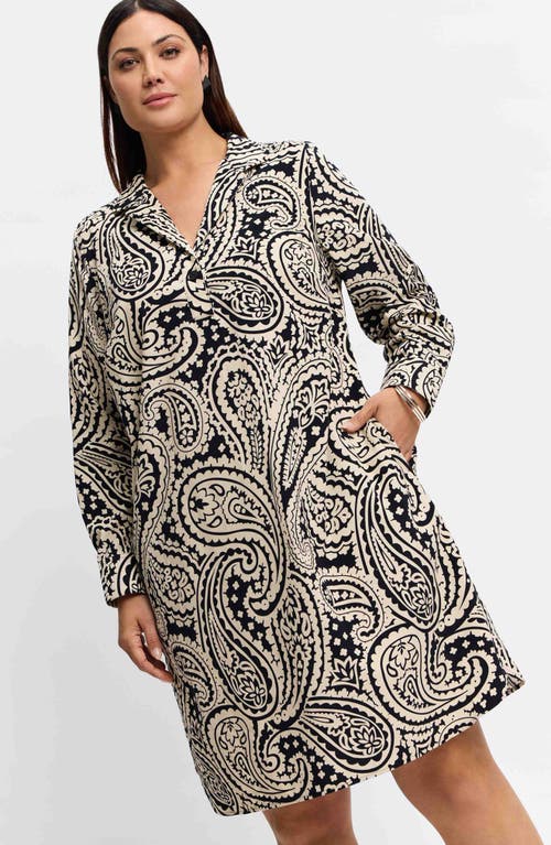 Shop Foxcroft Sloane Paisley Cotton Popover Shirtdress In Black