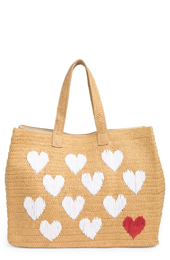 Btb Los Angeles Be Mine Straw Tote In Sand/ White