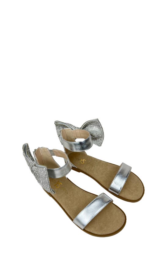 Shop Yosi Samra Kids' Miss Cambelle Bow Ankle Strap Sandal In Silver Metallic
