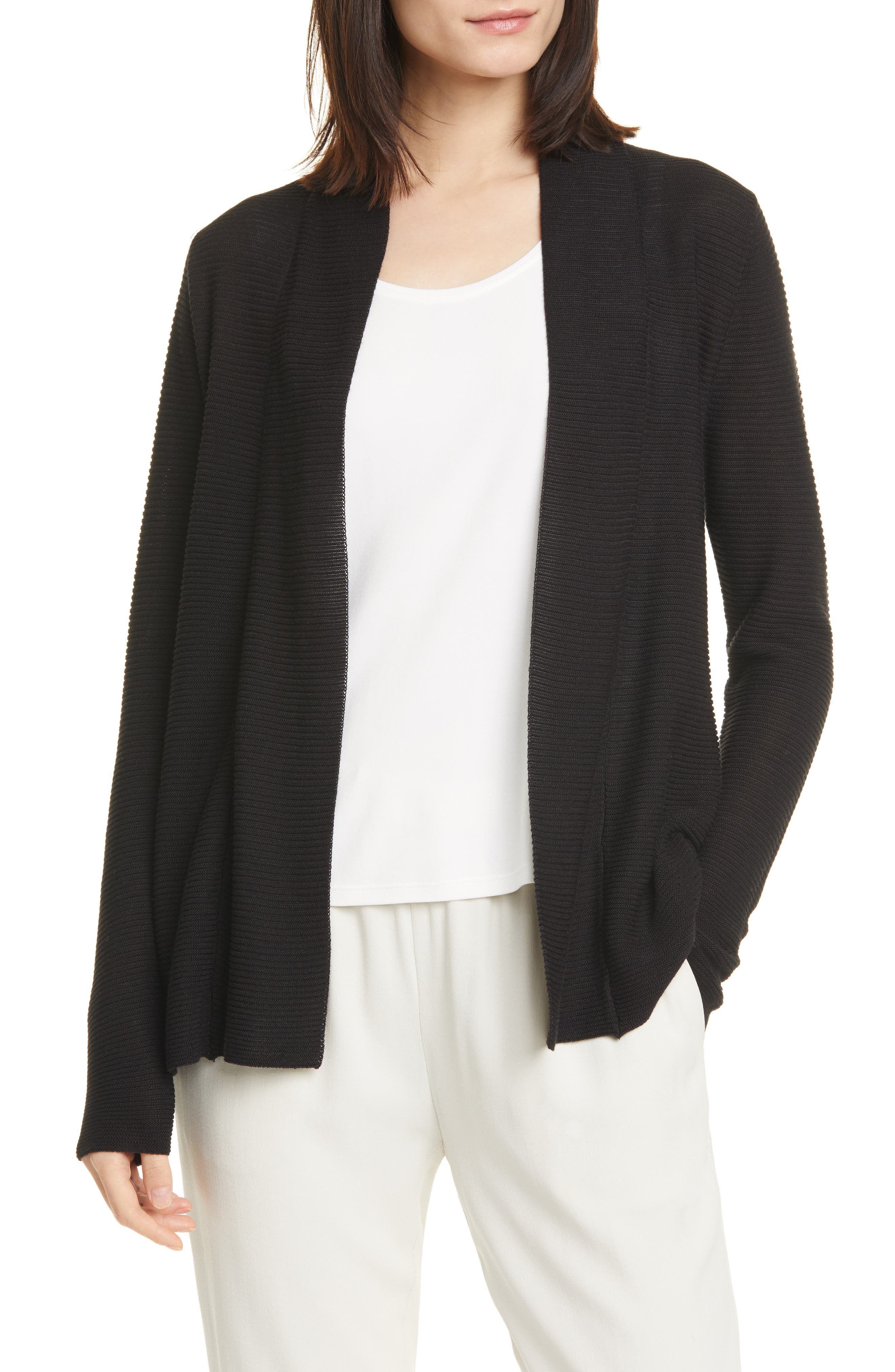 ribbed open front cardigan