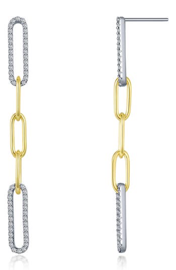 Shop Lafonn Simulated Diamond Paperclip Link Earrings In Gold/silver