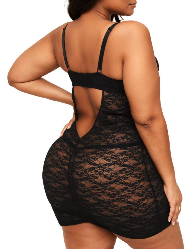 Adore Me Cheyenne Bodycon Babydoll & G-string Set Lingerie In Black