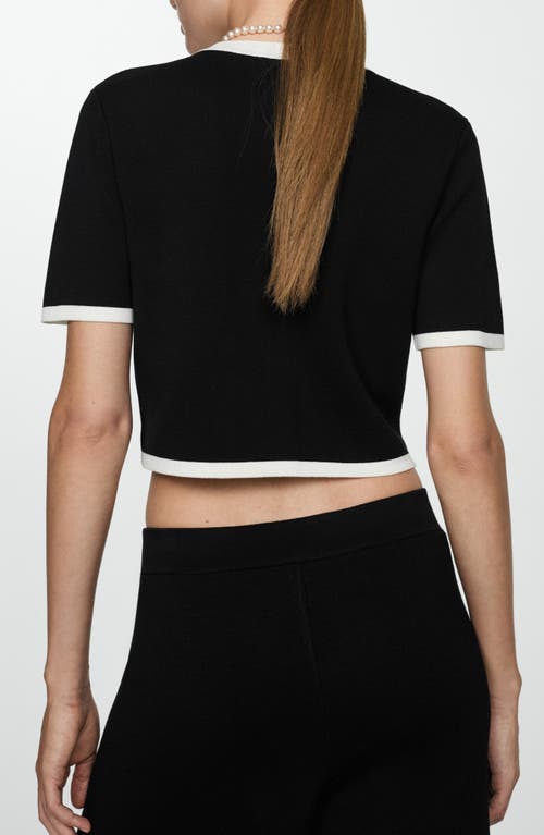 Shop Mango Contrast Trim Short Sleeve Cardigan In Black