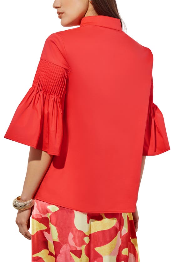 Shop Ming Wang Pleated Bell Sleeve Top In Flamenco