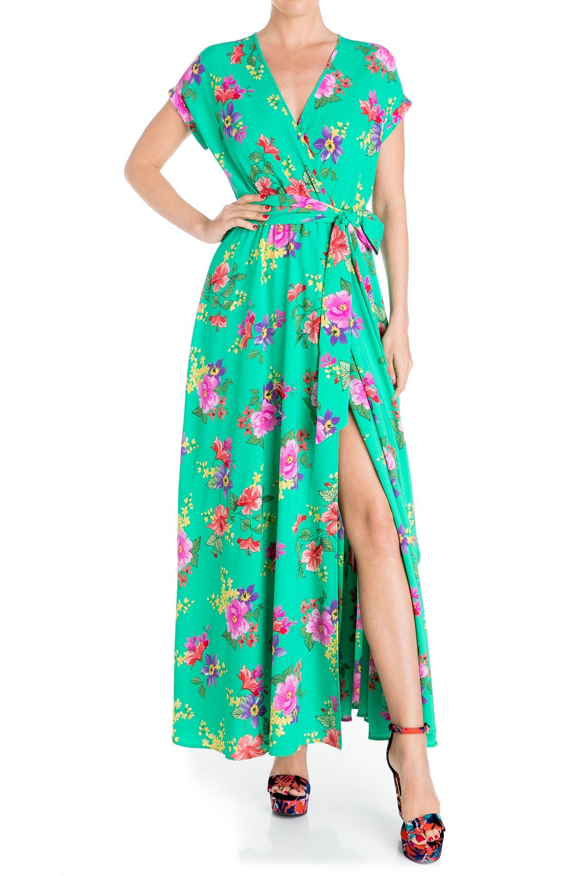 Meghan La Jasmine Floral Maxi Dress In Pink/ Turquoise | ModeSens