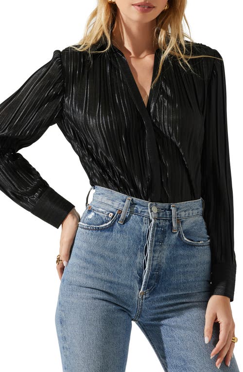 ASTR the Label Laurel Pleated Button-Up Shirt in Black at Nordstrom, Size X-Small