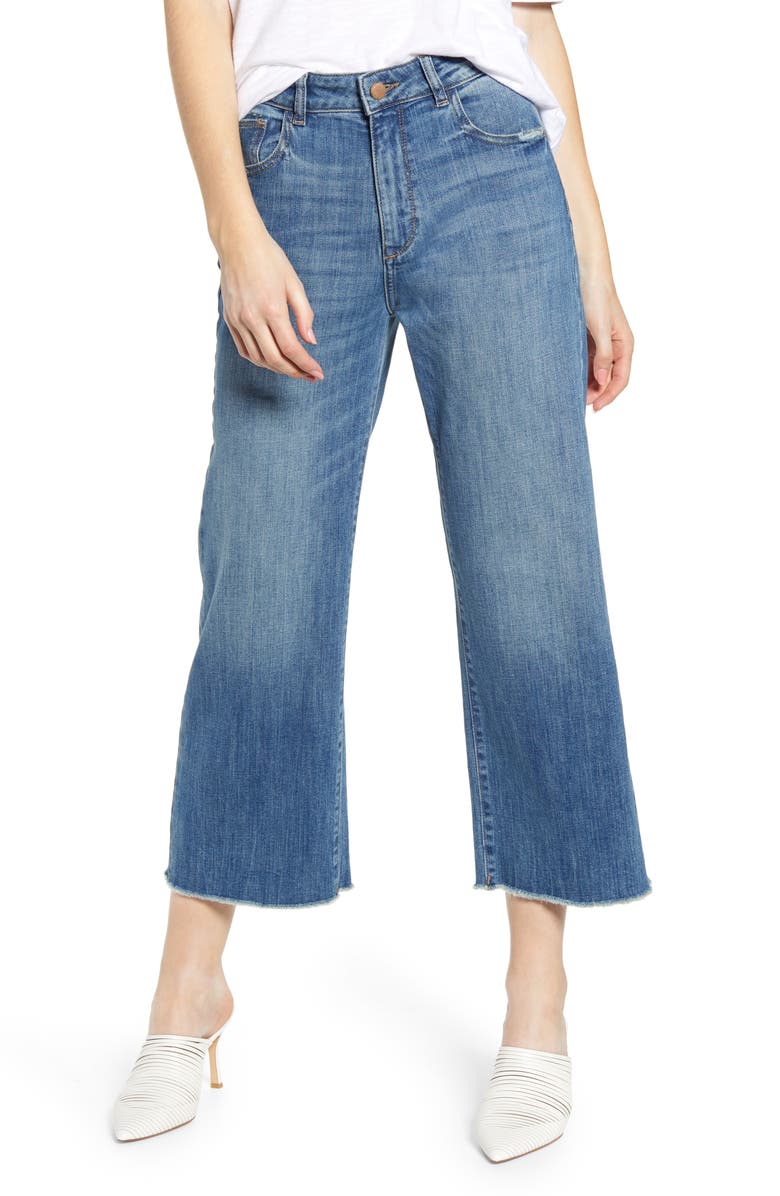 DL1961 Hepburn High Waist Frayed Wide Leg Jeans (Palmer) | Nordstrom