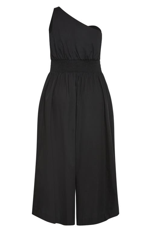 Shop City Chic Rebecca One-shoulder Crop Jumpsuit In Black