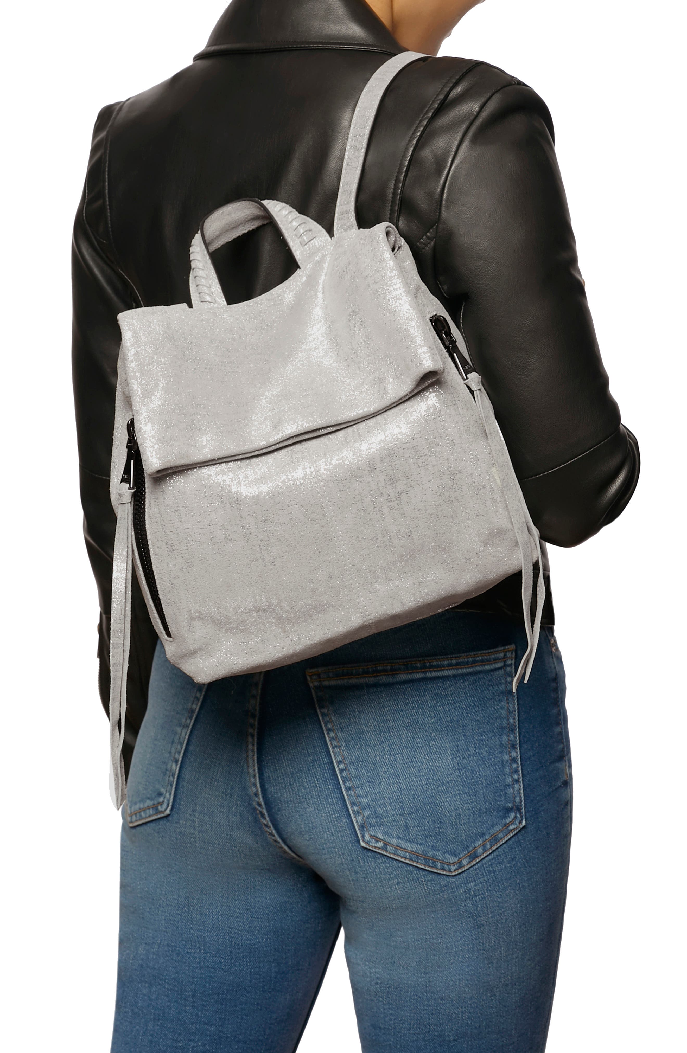 Aimee Kestenberg Bali Metallic Leather Backpack in Distressed Silver | Smart Closet Aimee Kestenberg Bali Metallic Leather Backpack in Distressed Silver | Smart Closet