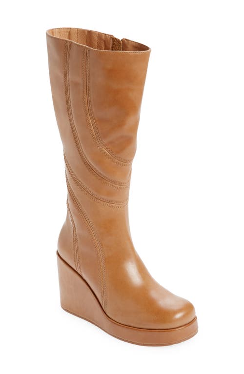 Chocolat Blu Peggy Platform Wedge Boot Camel Leather at Nordstrom,