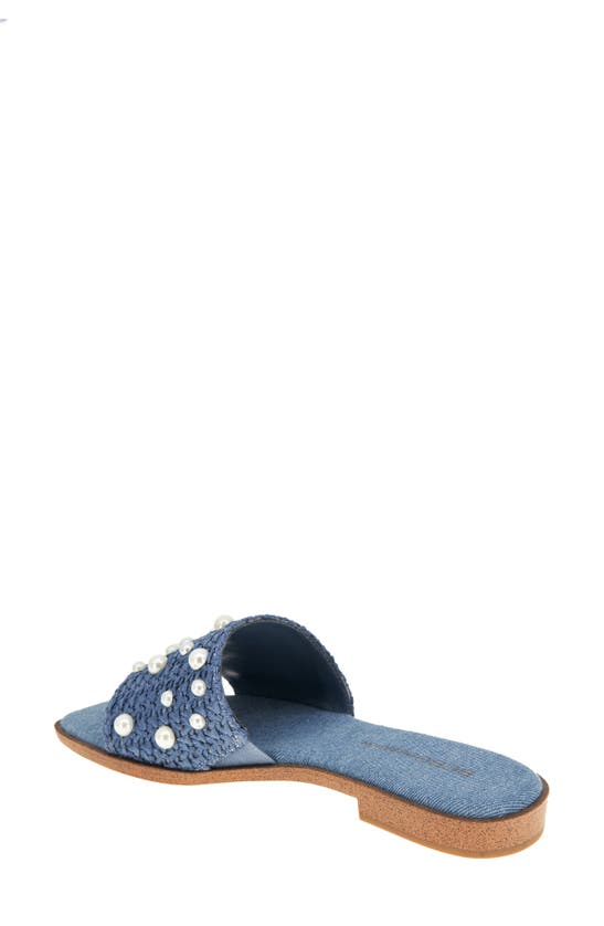 Bcbgeneration Lonnie Imitation Pearl Slide Sandal In Denim Blue Raffia