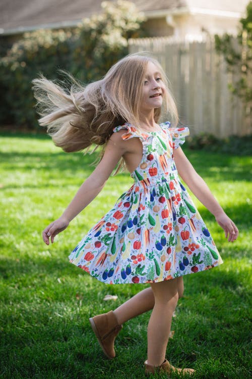 Worthy Threads Girls' Ruffle Sleeve Dress - Little Kid, Big Kid In Veggies