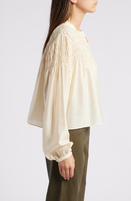 Frame Smocked Silk Blend Top In Champagne