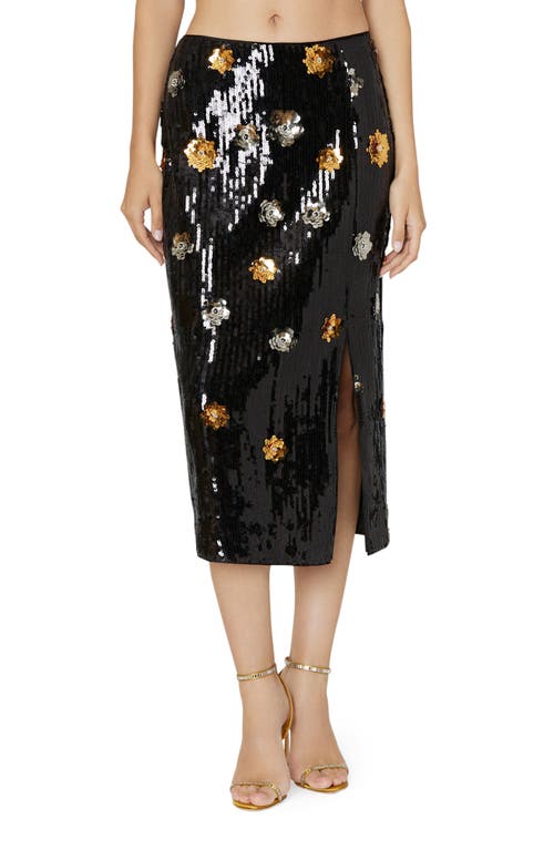 Milly 3D Floral Sequin Midi Skirt in Black Multi at Nordstrom, Size 8