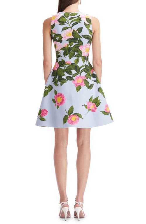 Shop Oscar De La Renta Camellia Jacquard Sleeveless Fit & Flare Dress In Pink/pale Blue