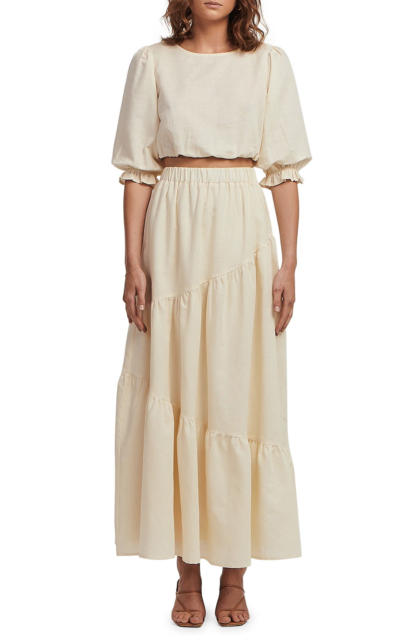 Charlie Holiday Sadie Balloon Hem Linen & Cotton Crop Top | Nordstrom